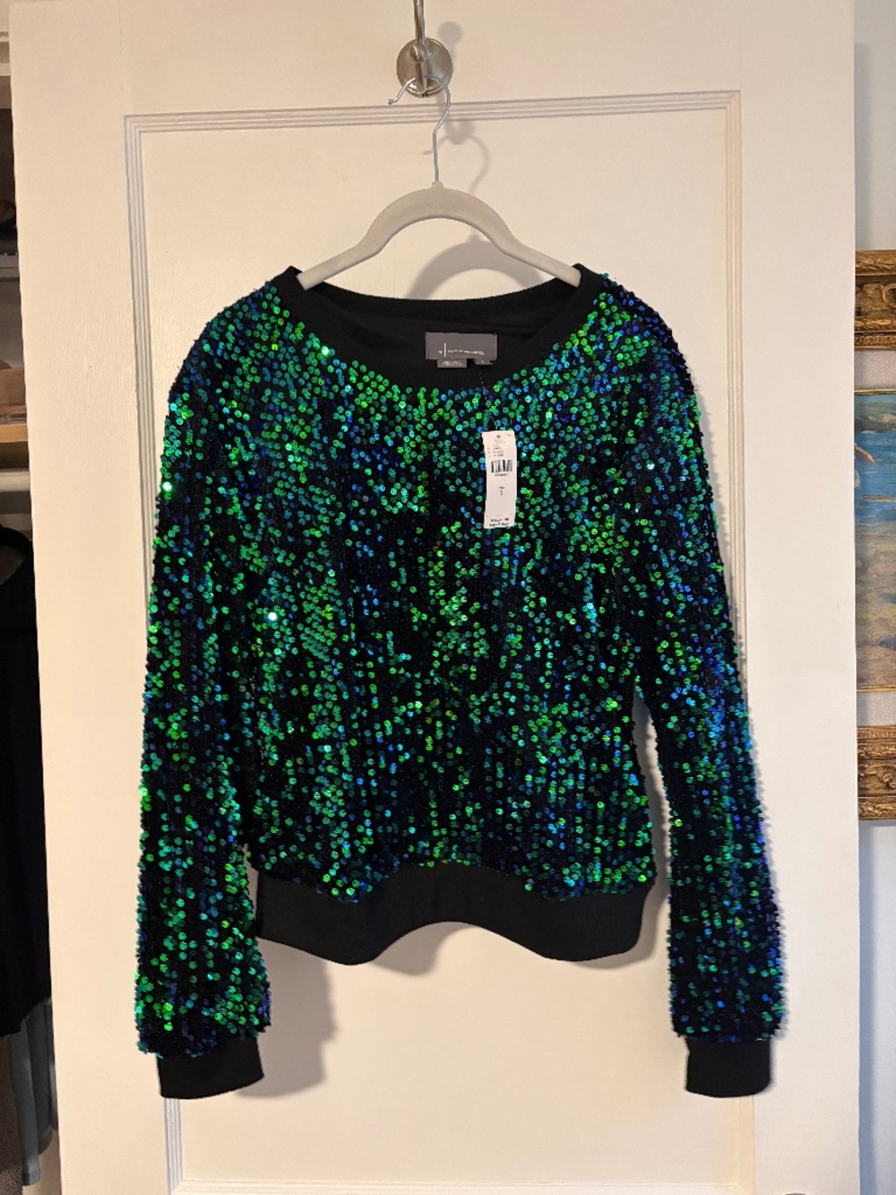 NWT by Anthropologie Sequined Sweatshirt in Black/Noir- Small